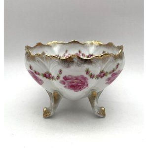 Antique Bridal Rose 3 Legged Center Bowl Gold Accents